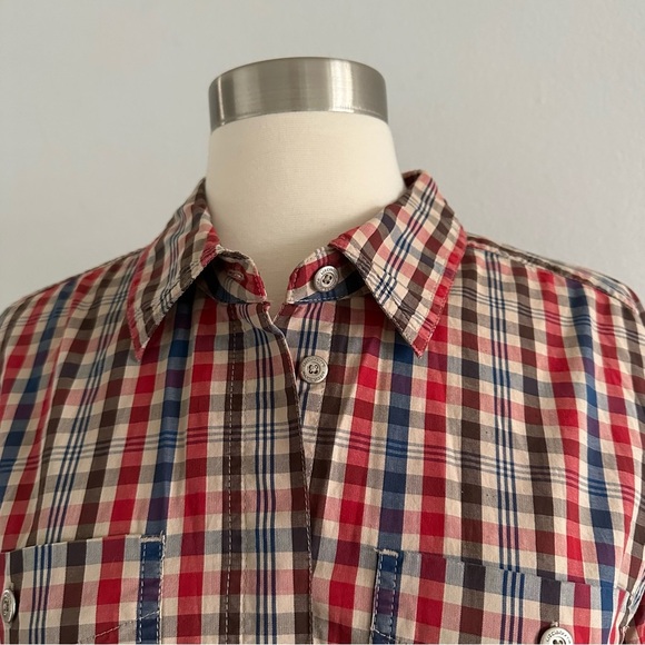 Liz Claiborne Lizwear Plaid Checkered Cropped Shirt Waist Length M 100% Cotton - Picture 4 of 7